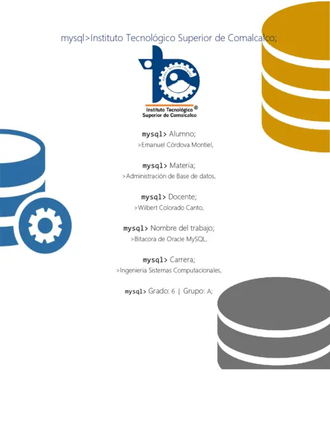 Bitácora de Oracle MySQL 2 PDF Gratis para Administración de Bases